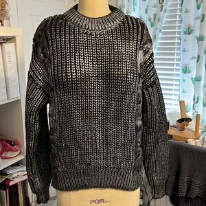 Rock & Roll Cowgirl Silver Embossed Cable Sweater